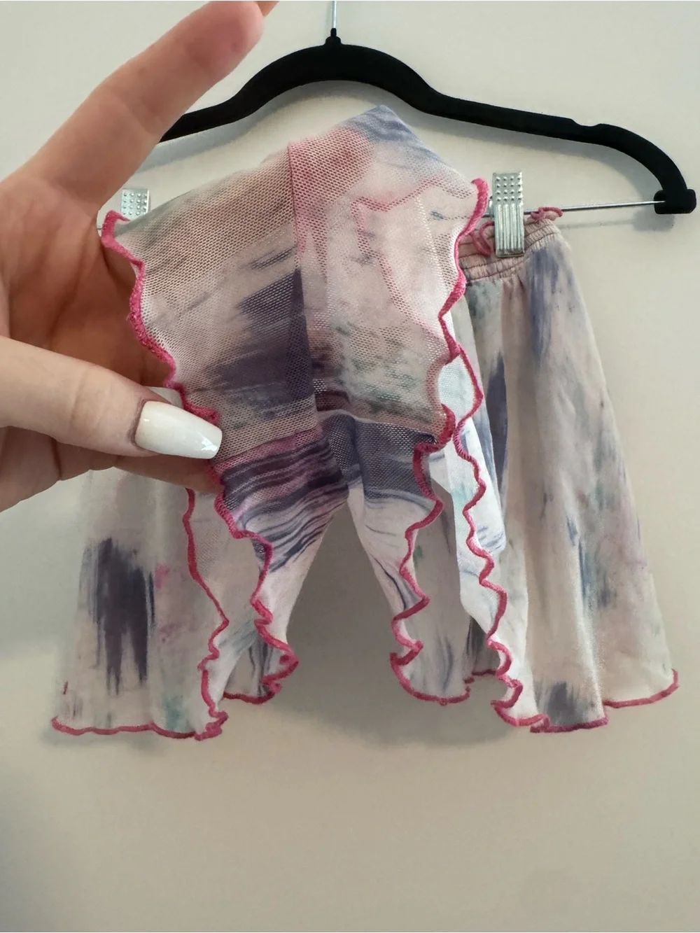 Urban Outfitters Lightweight Mesh Pink Brushstroke Ruffle Shorts